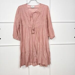 Jade Johnny Was Karina Peasant Tunic Dress XS Cotton Silk Pink Dusty Rose